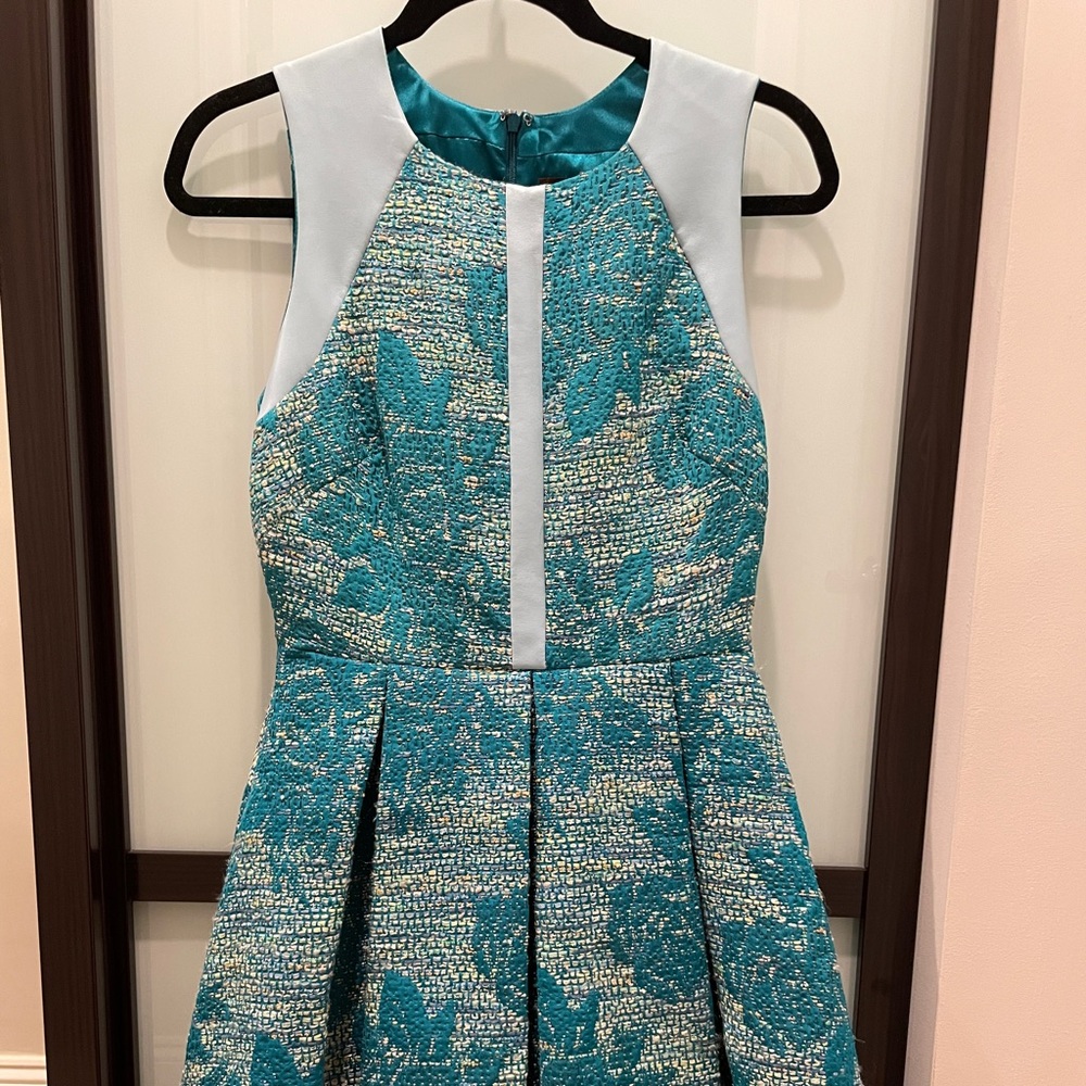 Eva Franco turquoise tweed fit and flare dress